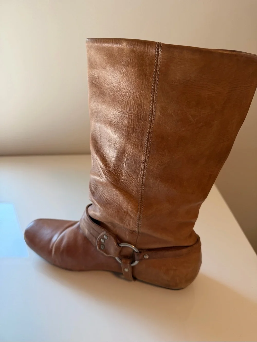 Vintage Frye Cognac Harness Mid-Calf Boots (2007)